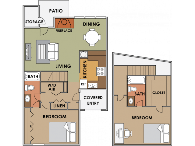 Two bedroom two bathroom floor plan image at Orange Tree Village Apartments in Tucson AZ
